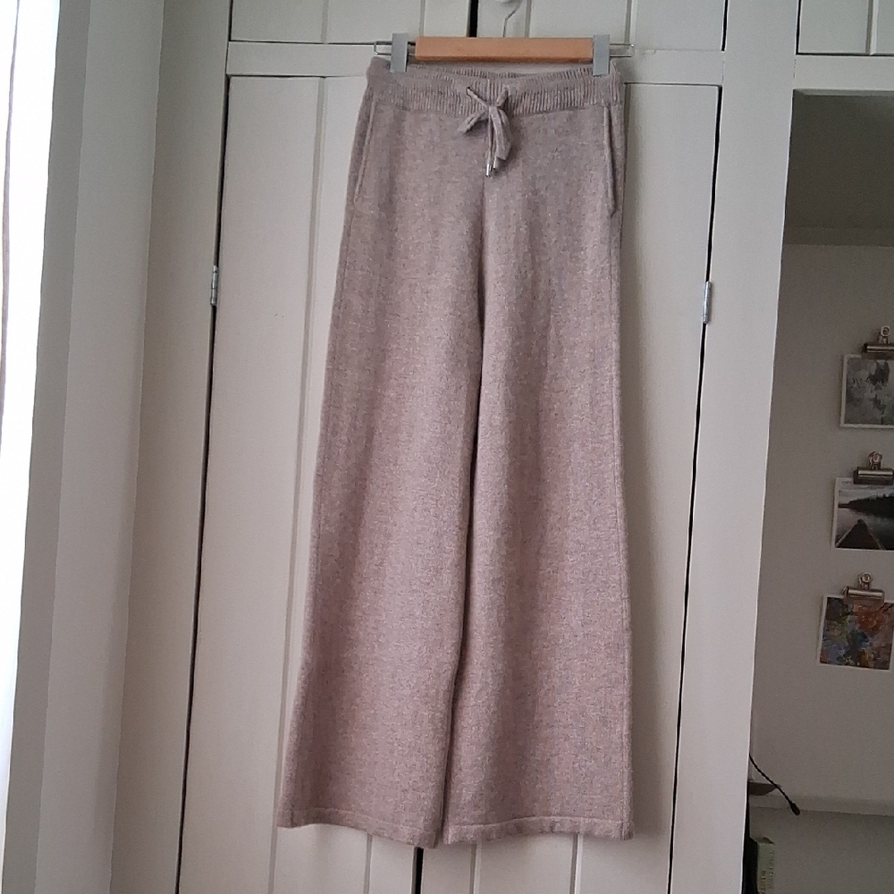 Lilysilk Wide Leg Wool Cashmere Knit Sweater Pants XS Camel